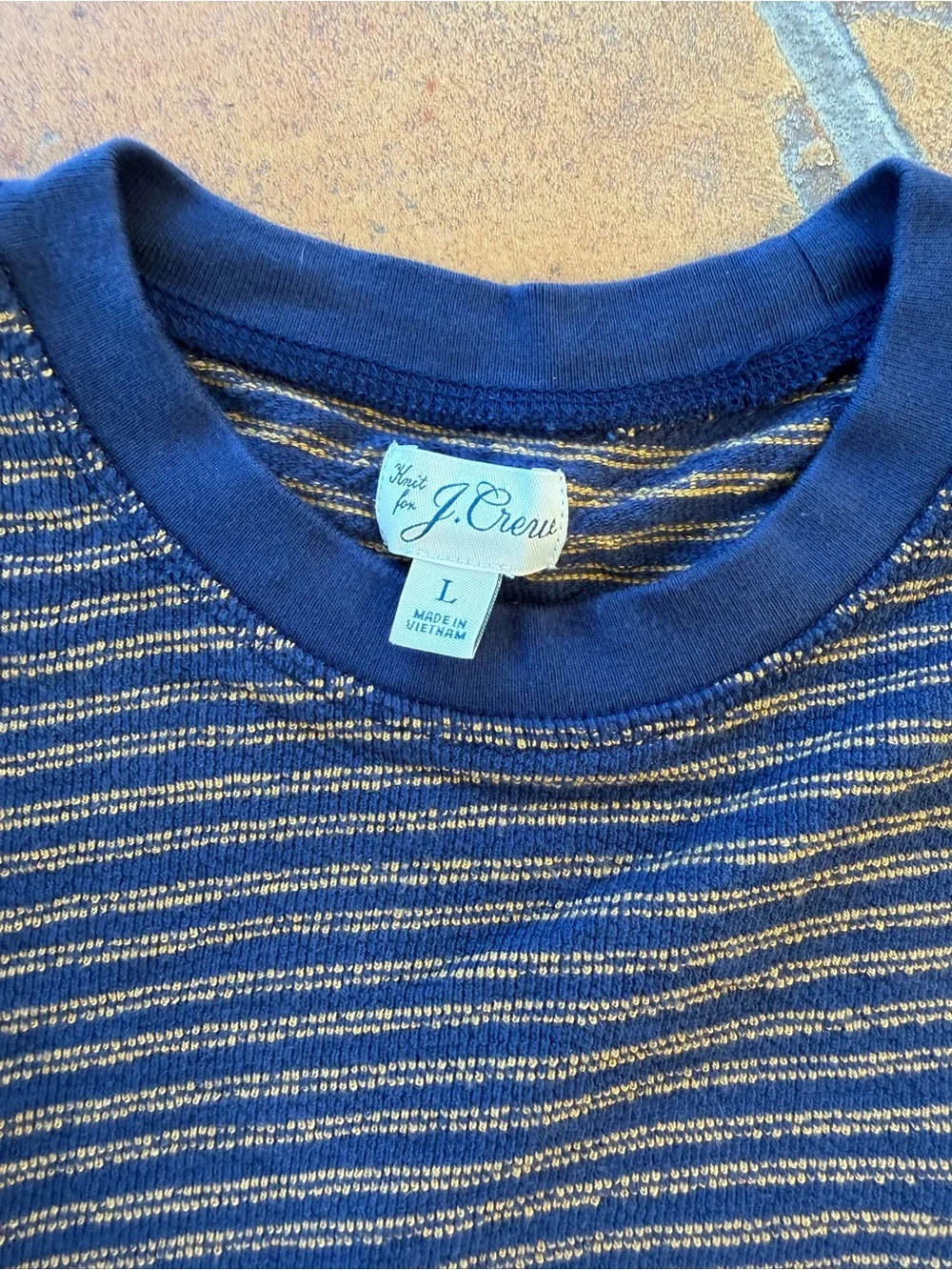 J.Crew 100% Cotton Blue Yellow Striped Knit Crewneck Pullover Sweater  #BW475 -L